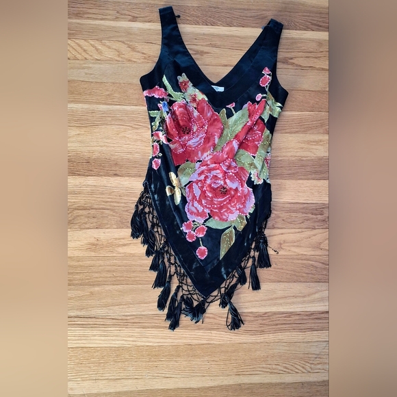 Vintage Y2K Cache Bias Cut Beaded Tank Top Floral Print Multi Color Sz XS Cache - Picture 4 of 6